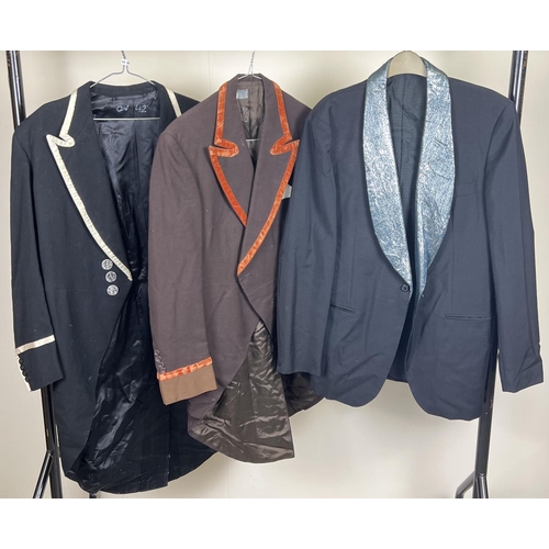 106 - 3 vintage theatre costume jackets, 2 tails coats and a blazer style jacket, all with decorative deta... 