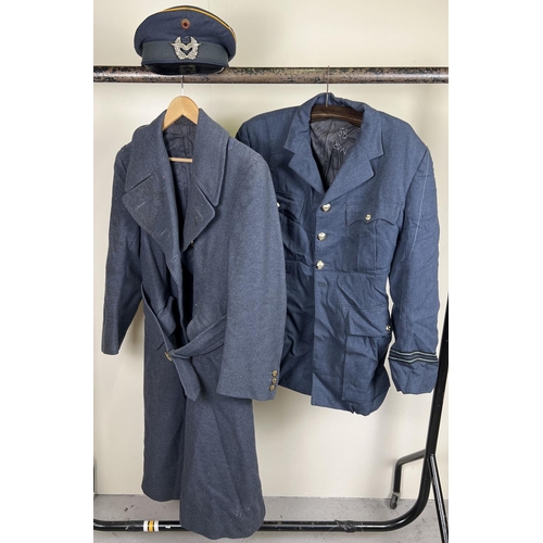 171 - 2 vintage RAF coats together with a modern military peaked cap.