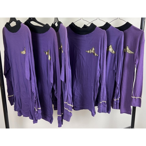 114 - 6 theatre costume purple long sleeved Star Trek style tops.