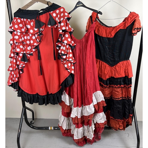 120 - 3 items of theatre costume Flamenco style clothing - a dress & 2 skirts.