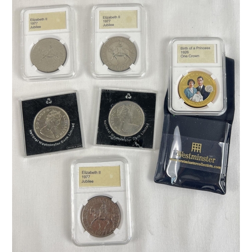 7 - A collection of 6 cased commemorative British coins. To include Westminster Collection gold plated B... 