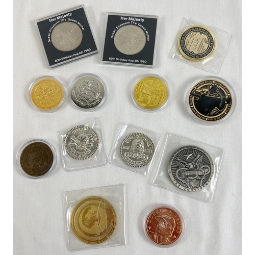 13 - A collection of commemorative crowns, collectors coins and medallions. To include Queen Mother 80th ... 