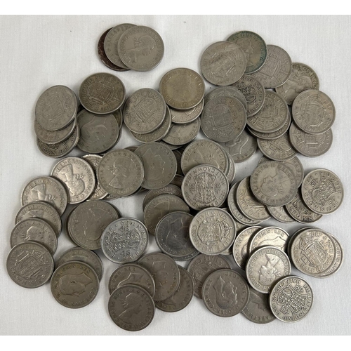 19 - A tub of 80+ vintage half crown coins with sovereign heads of George VI and Elizabeth II. In varying... 