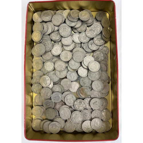 22 - 270+ vintage one shilling coins with sovereign heads of George V and Elizabeth.