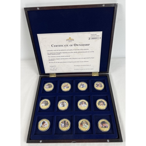 47 - A wooden cased set of 12 Diana, Princess Of Wales 1962-1997 coin collection by Windsor Mint. Complet... 