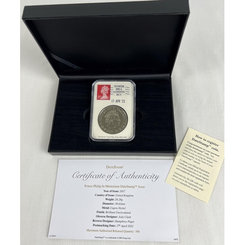 49 - A cased encapsulated Prince Philip In Memoriam Date Stamp £5 Issue coin. 17th April 2021. Complete w... 