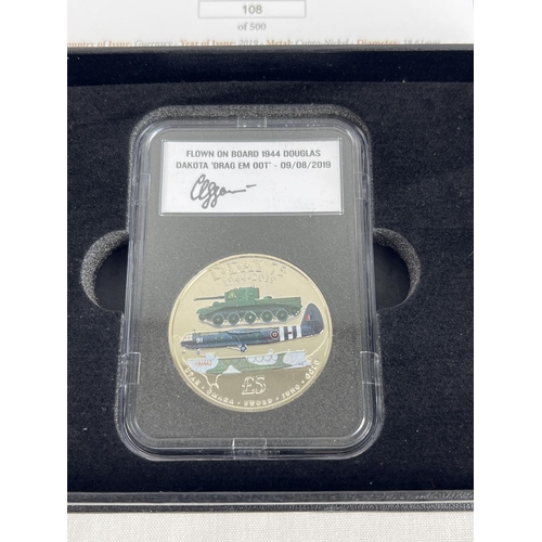 50 - A boxed encapsulated The D-Day 75th Anniversary £5 coin Flown On Board 1944 Douglas Dakota 