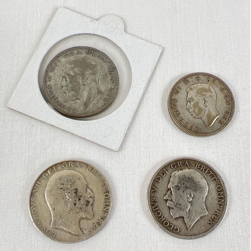 58 - 4 antique and vintage coins to include silver examples. Edward VII 1910 half crown, George V 1918 an... 