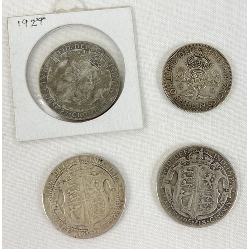 58 - 4 antique and vintage coins to include silver examples. Edward VII 1910 half crown, George V 1918 an... 