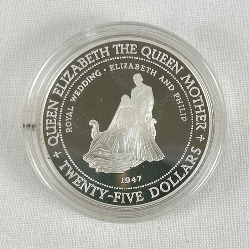 69 - A silver proof 1994 Jamaican 25 dollar coin, depicting wedding of Queen Elizabeth and Prince Philip.... 