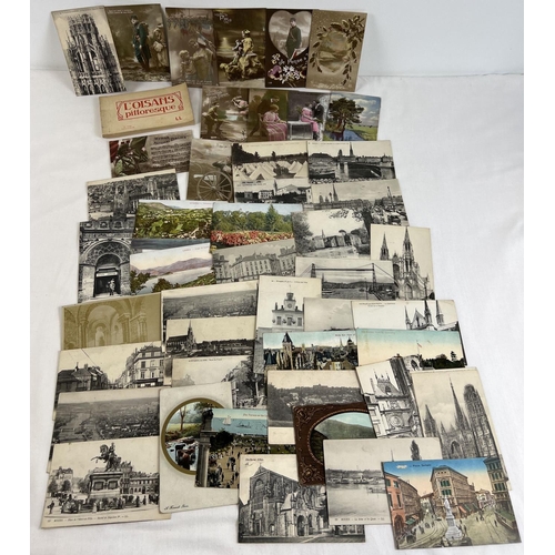 305 - Approx. 45 vintage postcards, mostly French, to include Sweetheart cards, Together with a book of L'... 