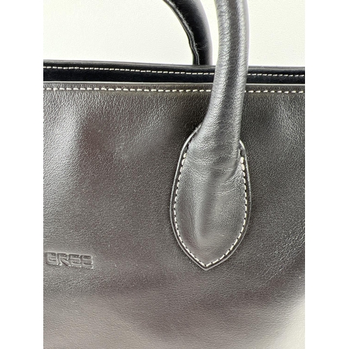 1322 - A soft black leather laptop tote work bag by Bree. Complete with detachable shoulder strap. Black le... 