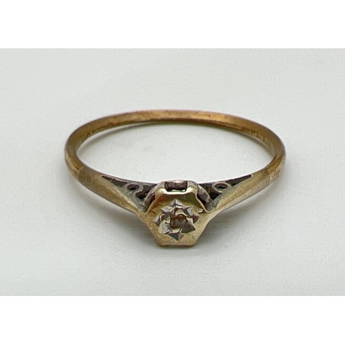 1036 - A vintage 9ct gold illusion set diamond solitaire style ring. Hallmarked inside band. Mount needs at... 