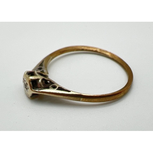 1036 - A vintage 9ct gold illusion set diamond solitaire style ring. Hallmarked inside band. Mount needs at... 