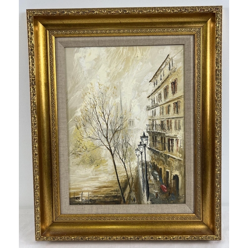 1335 - Ben Maile (1922 - 2017) - textural oil on canvas of a streetlit river scene, Paris. Signed to lower ... 