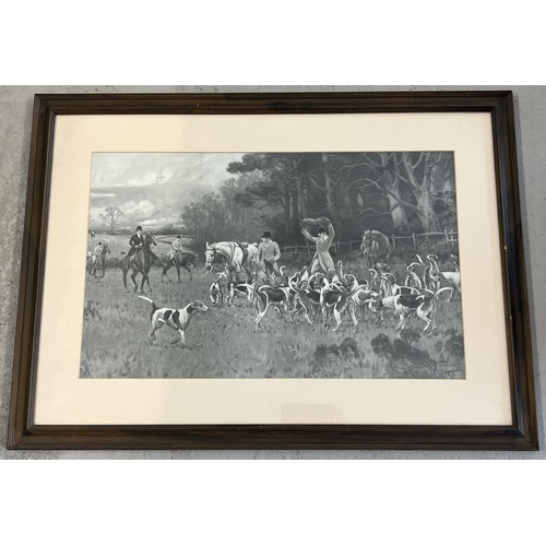 1336 - Gilbert Scott Wright (1880 - 1958) - antique fox hunting print. In dark wood frame. Frame size appro... 