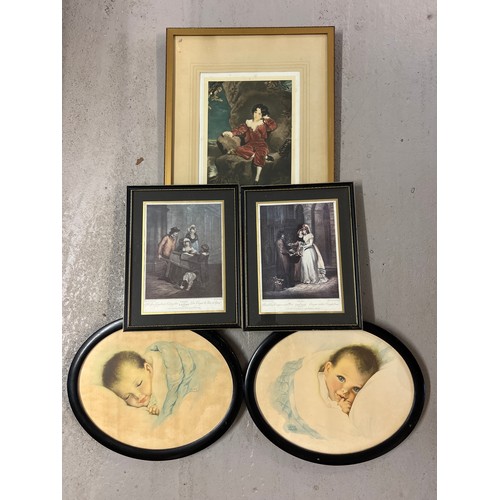 1332 - A pair of 1930's Lilian Rowles baby prints in oval shaped frames. Together with 2 Cries of London pr... 