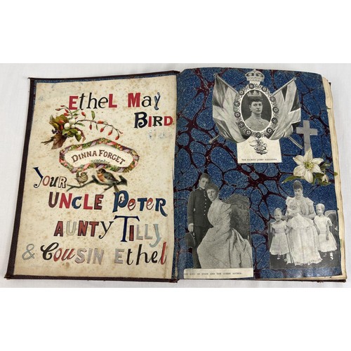 302 - A late Victorian/Edwardian scraps album containing assorted scraps & greetings cards from the era.