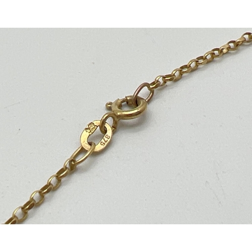 12 - A 24 inch 9ct gold fine belcher chain with spring ring clasp. Full hallmarks to fixings and 375 stam... 