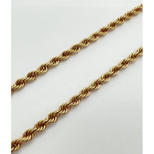 61 - A 9ct gold 16 inch rope chain necklace with spring ring clasp. Full hallmarks to fixings. Total weig... 