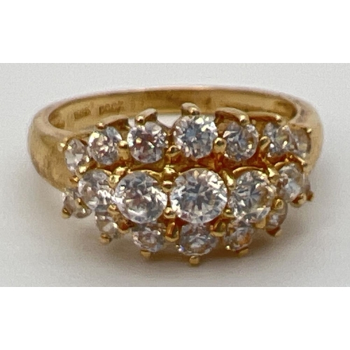 90 - A 14ct gold claw set cluster ring with 19 round cut Diamonique cubic zirconia stones. Full hallmarks... 