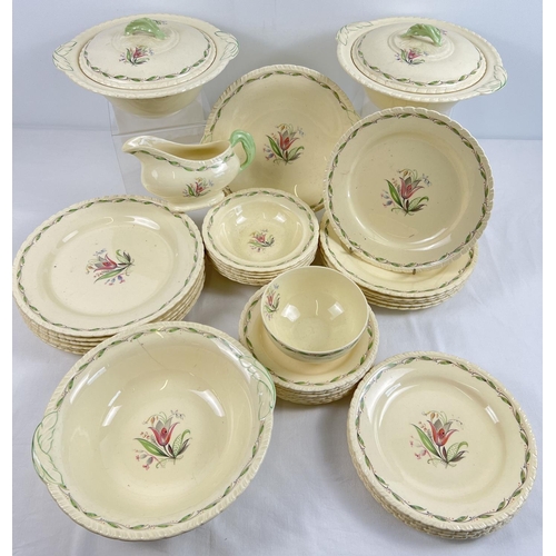 1227 - A 1930's New Hall, Hanley, Staffordshire Art Deco ceramic dinner service. With floral spray design a... 