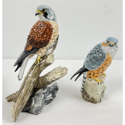 1228 - 2 large R & J Mack ceramic birds of prey figurines - Kestrel & Merlin. Boxed, both with stamped crow... 