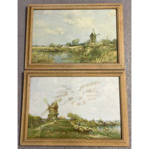 1342 - A pair of mid century framed & glazed prints of W. W. Milne oil paintings depicting windmills. Frame... 