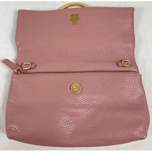 1338 - A pale pink leather clutch bag by Lulu Guinness with lips motif and gold hardware. External back poc... 