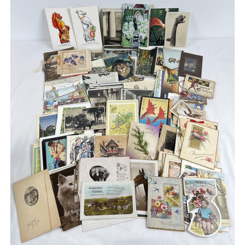 1264 - A shoebox of assorted vintage postcards and greetings cards.