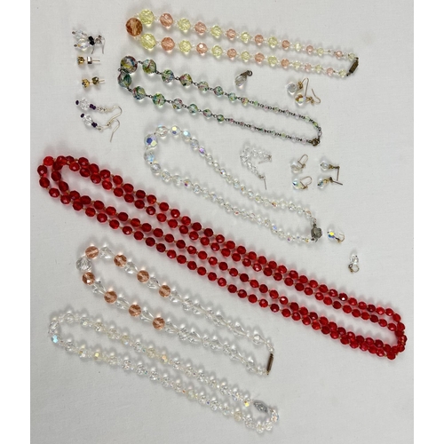 1077 - A collection of 6 vintage glass bead necklaces in varying styles and length to include Aurora Boreal... 