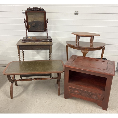 1354 - A collection of assorted vintage & antique dark wood furniture. To include 2 hall/occasional tables,... 