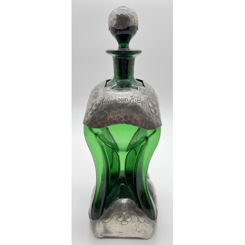 1236 - An Art Nouveau Holmegaard glass Kluk Kluk decanter with pewter overlay. Attributed to Jacob Bang, pe... 