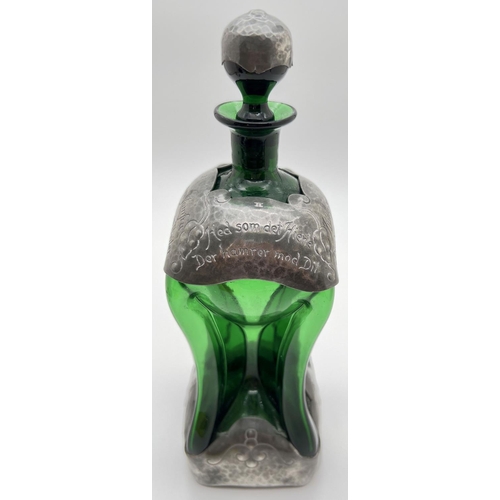 1236 - An Art Nouveau Holmegaard glass Kluk Kluk decanter with pewter overlay. Attributed to Jacob Bang, pe... 