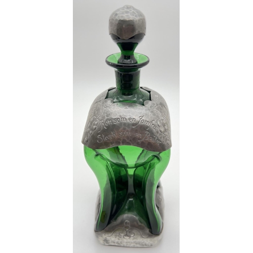 1236 - An Art Nouveau Holmegaard glass Kluk Kluk decanter with pewter overlay. Attributed to Jacob Bang, pe... 