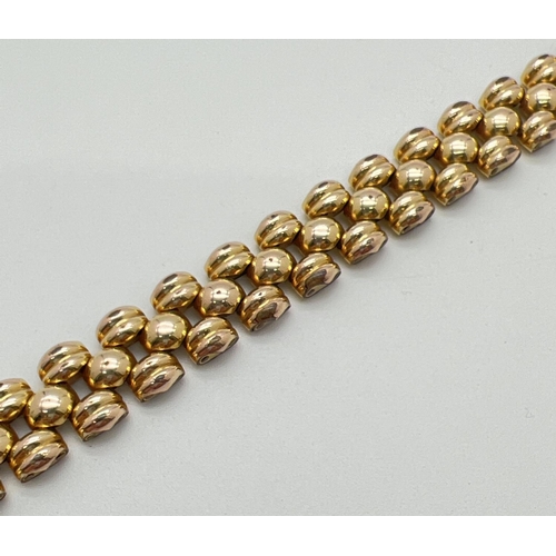 1074 - A vintage Swiss design 20 microns gold plate popcorn style bracelet with push clasp. Makers marks an... 