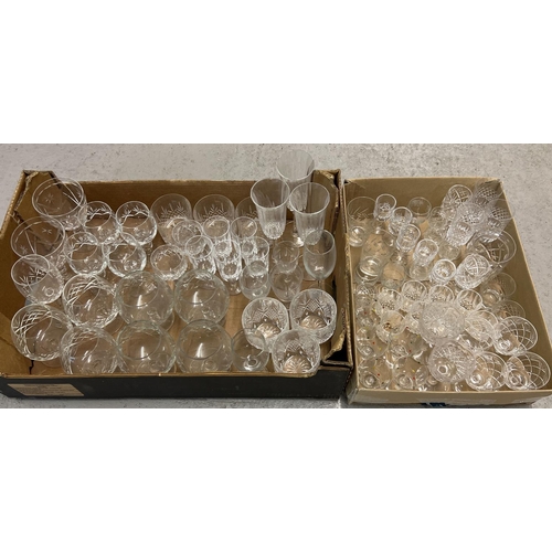 1238 - 2 boxes containing a large quantity of vintage stemmed cut glasses and crystal glasses. To include: ... 