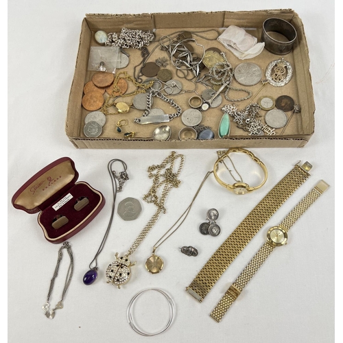 1294 - A small tray of vintage and modern misc items. To include a boxed set of gold filled front cufflinks... 