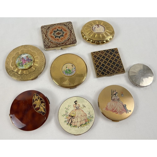 1318 - A collection of 9 assorted vintage compacts to include Stratton, Kigu, Yardley and Misuri.