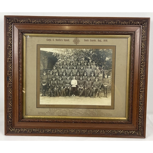 1205 - A photograph of Corpl. C. Neville's Squad, Scots Guards, August, 1918. Photo by G & H Bunce, Caterha... 