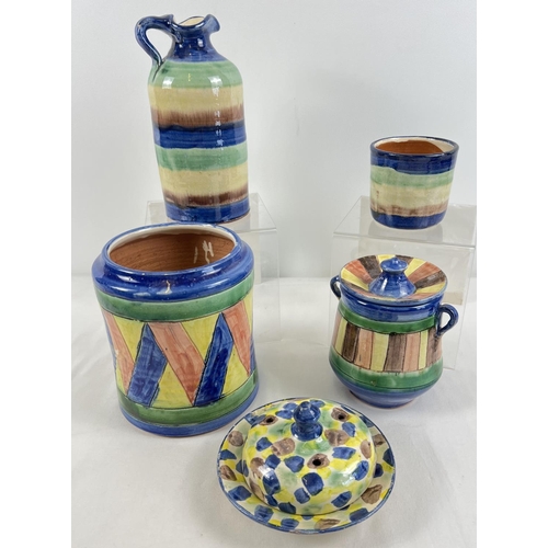 1224 - 5 assorted mid century hand crafted terracotta pots with hand painted designs. From Andalusia, Spain... 