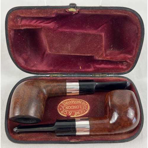 1189 - 2 cased Loewe & Co silver banded pipes, fully hallmarked for London 1919. Makers marks to silver col... 