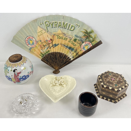 1368 - A small collection of mixed ceramic, glass and oriental items. To include a Ginger jar, a crystal ri... 