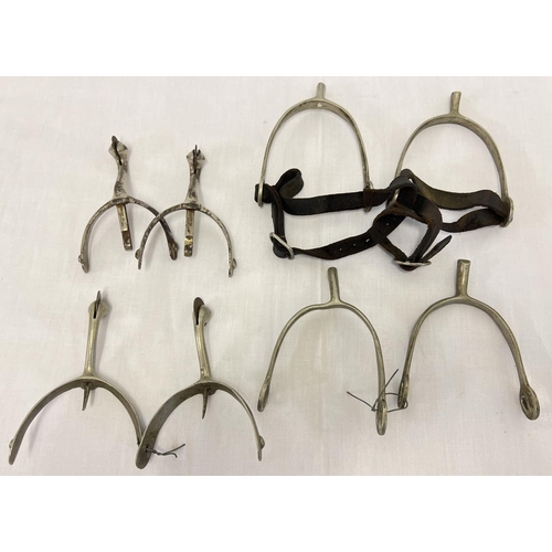 1259 - 4 pairs of military boot spurs, to include 2 pairs of swan neck spurs and a pair of riding spurs wit... 