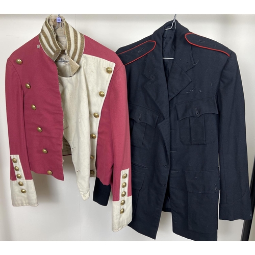 1261 - 2 vintage military style short jackets. A red and cream felt jacket with brass buttons, marked Count... 