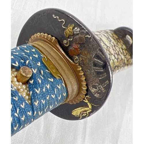 1257 - A Shinshinto Japanese Wakizashi sword with wooden  saya/scabbard covered in polished fish skin. Smal... 