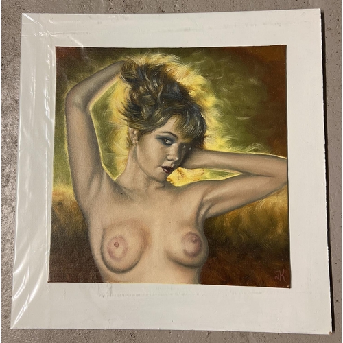 1382 - Krys Leach, local artist - nude oil on fabric covered canvas board, on a white mount, entitled 