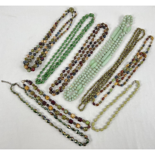 1017 - A collection of assorted vintage glass beaded necklaces.