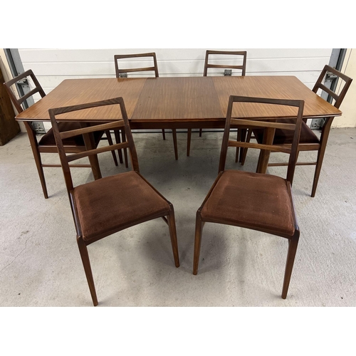 1388 - A mid century Afrormosia wood draw leaf extending dining table & 6 chairs, by Richard Hornby for Hea... 