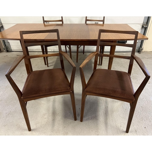 1388 - A mid century Afrormosia wood draw leaf extending dining table & 6 chairs, by Richard Hornby for Hea... 